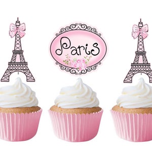 Paris Cupcake Toppers 12pcs, Pink Ooh La La Cake Picks, Birthday Decoration, Party Supplies, Eiffel Tower Baby Shower, Wedding, Bachelorette 12 Cupcake toppers