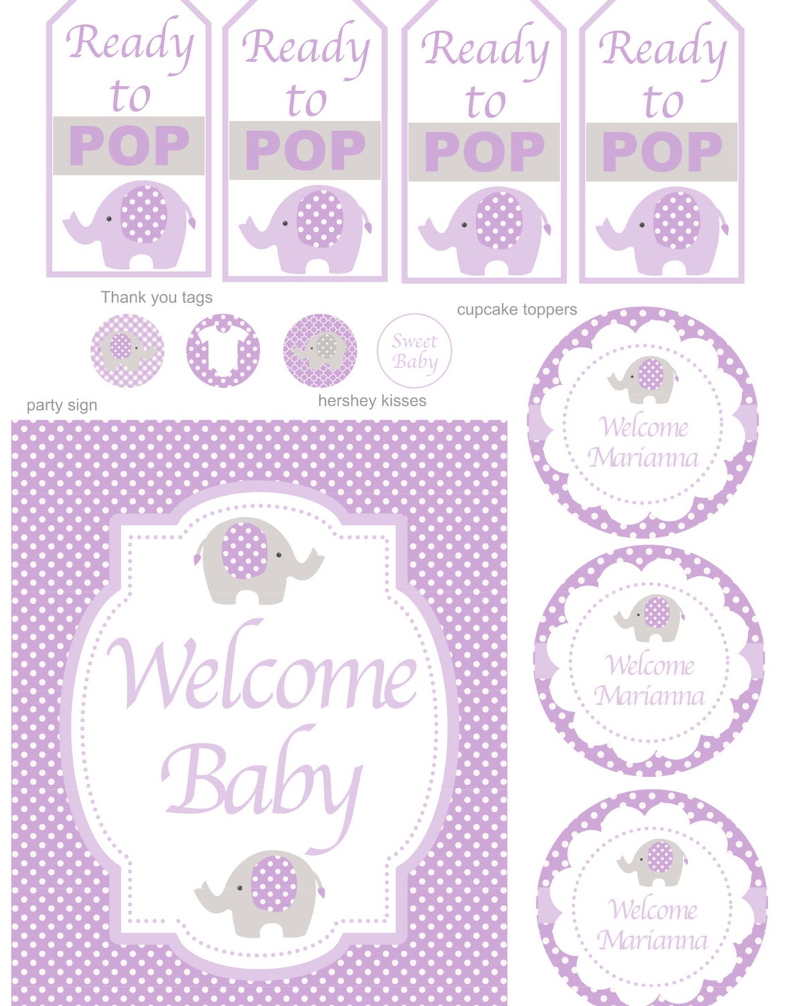 Girl Elephant Baby Shower Purple Baby Shower Elephant Girl | Etsy