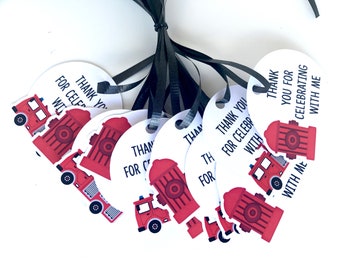 Firefighter Thank You Tags 12pcs, Fire Truck Party Favors,  Birthday Party Supplies, Fireman Celebration, Cake Decor Baby Shower Themed