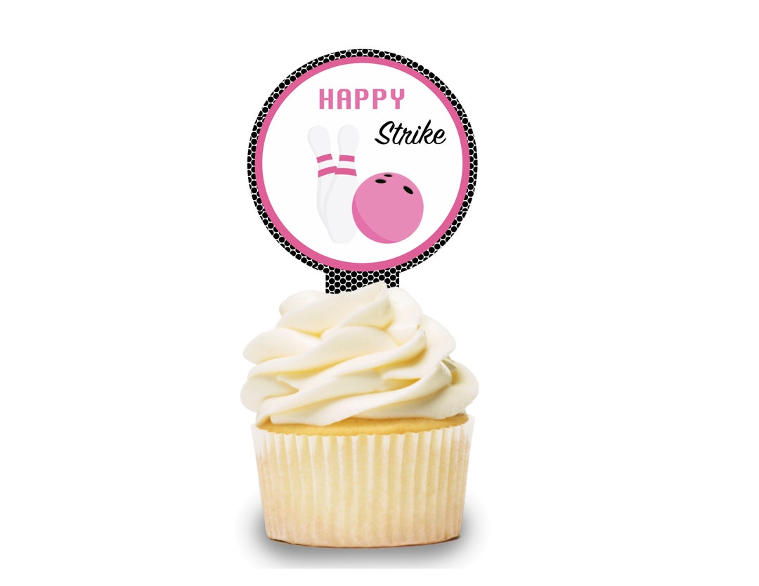 Pink Bowling Cupcake Topper 12 PCS, Girl Bowling Cupcake Picks, Pink