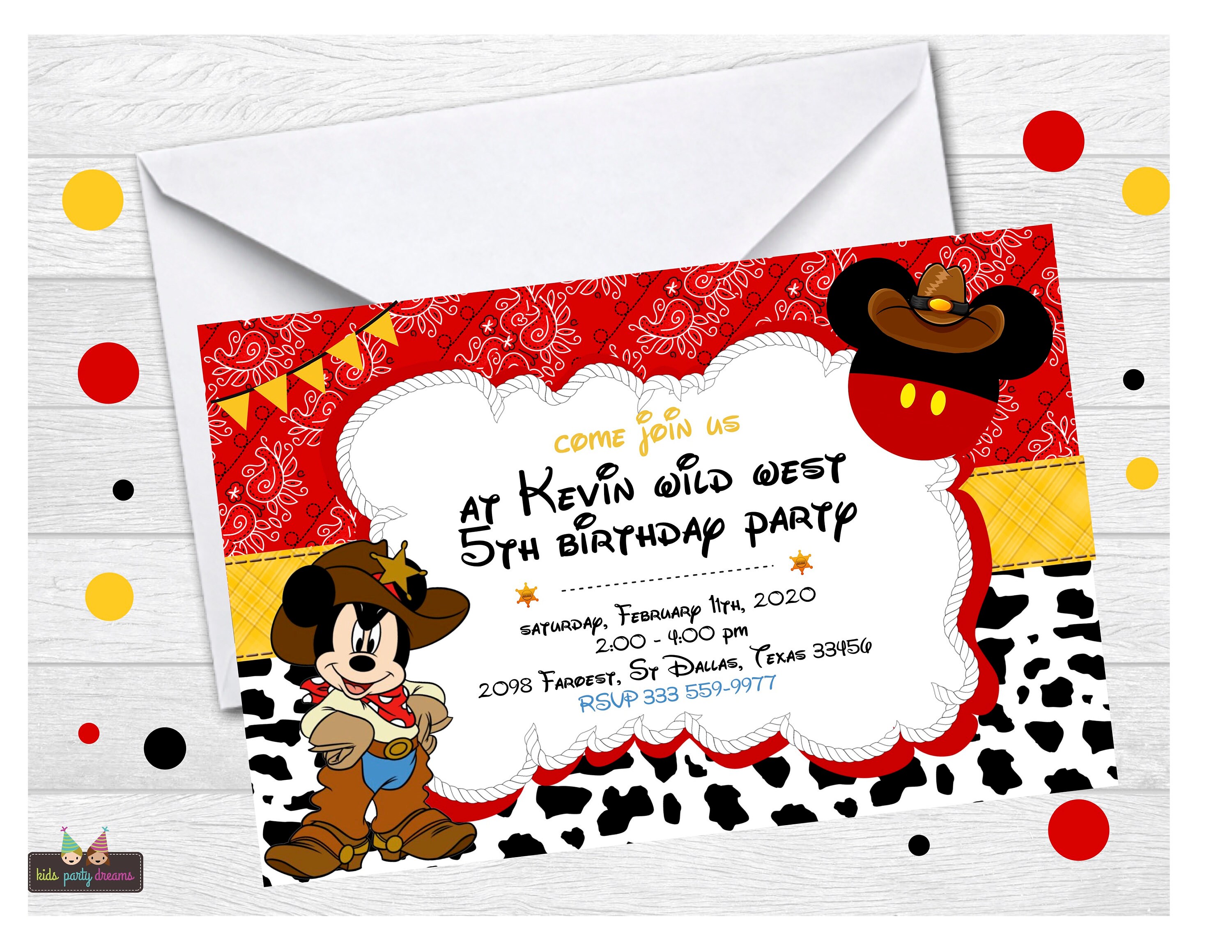 Mickey Cowboy Invitation Cowboy Mickey Invitation Mickey | Etsy
