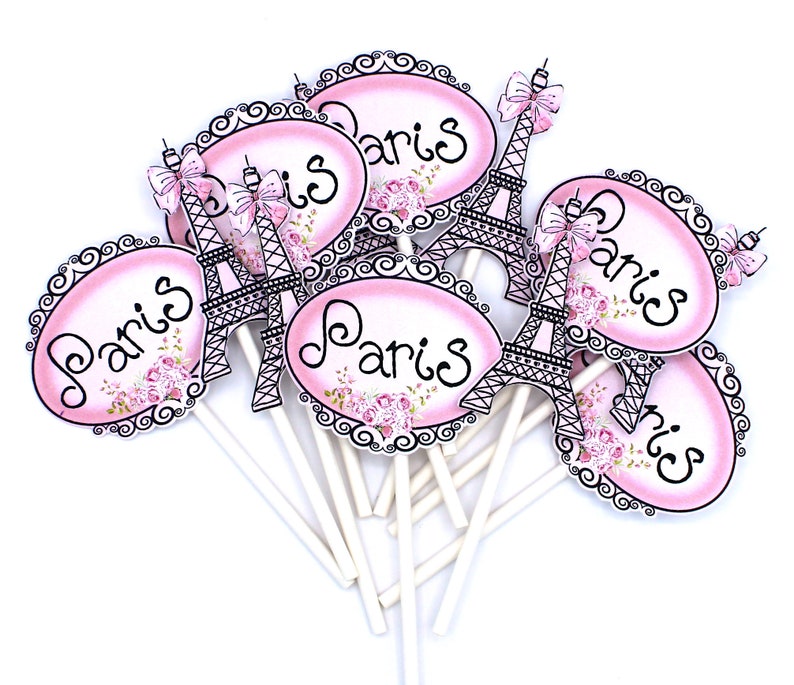 Paris Cupcake Toppers 12pcs, Pink Ooh La La Cake Picks, Birthday Decoration, Party Supplies, Eiffel Tower Baby Shower, Wedding, Bachelorette image 10