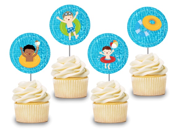 Pool Party Cupcake Toppers 12pcs Summer Cake Picks Birthday Etsy