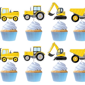 Construction Trucks Cupcake Toppers | Construction Cake Picks | Birthday Party Supplies | Favor Boxes | Bags | Tags | Invites | Baby Shower