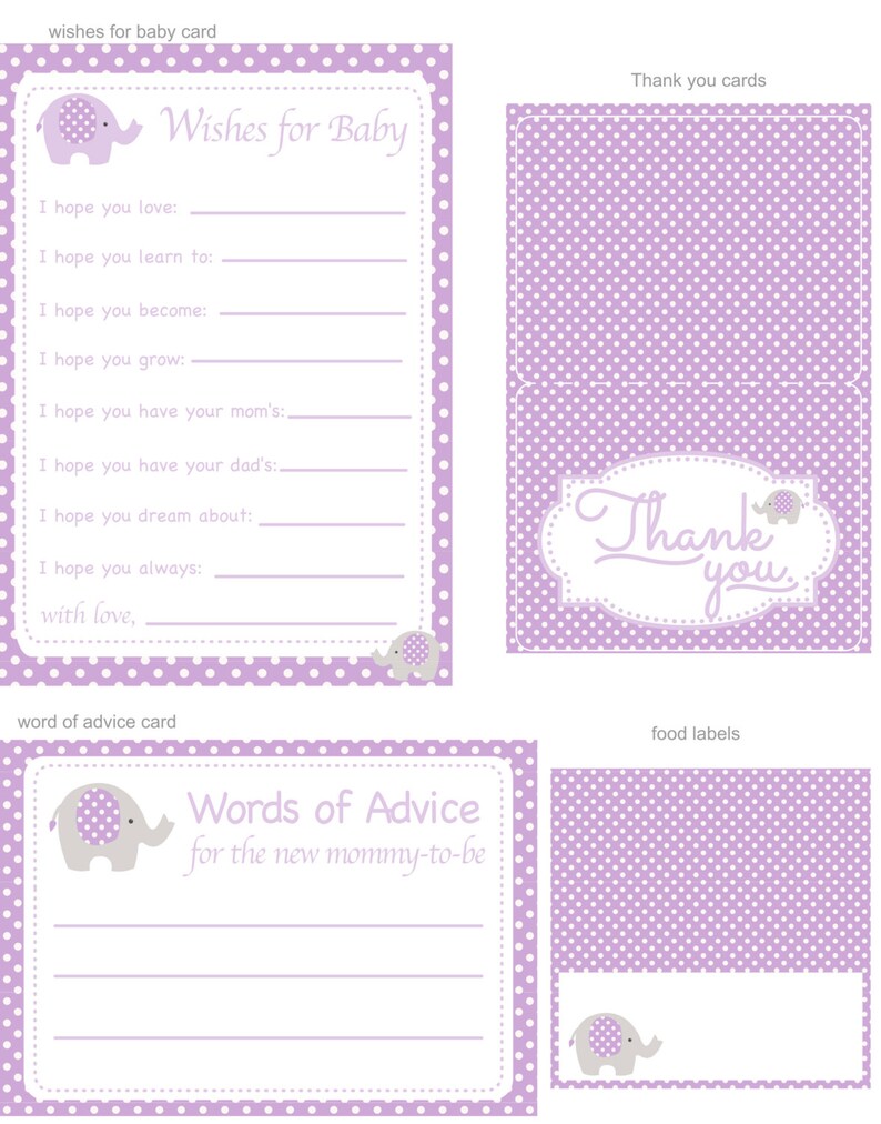 Girl Elephant Baby Shower Purple Baby Shower Elephant Girl | Etsy
