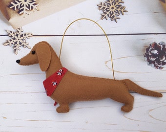 Dachshund felt ornament,  handmade memorial dog Christmas tree decoration