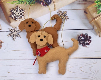 Doodle ornament, labradoodle felt Christmas ornament, personalized dog gift, brown goldendoodle, custom dog ornament