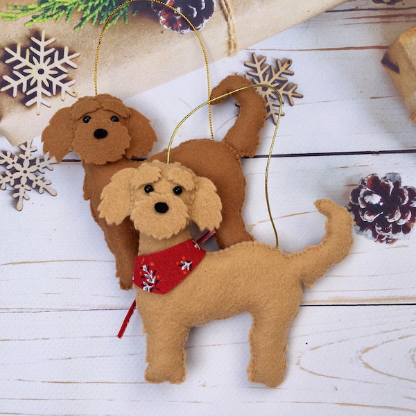 Doodle ornament, labradoodle felt Christmas ornament, personalized dog gift, brown goldendoodle, custom dog ornament