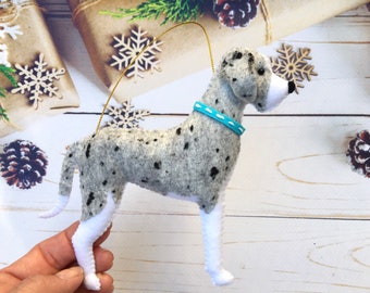 Great Dane personalized dog Christmas ornament-Great Dane gifts-Felt dog ornament-Stuffed dog-Great Dane tree ornament