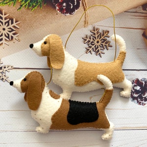 Décoration de Noël Basset Hound - Cadeau commémoratif de chien en feutre fait main - Souvenir de vacances pour les amoureux des animaux de compagnie