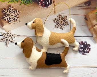 Basset Hound Christmas Ornament – Handmade Felt Dog Memorial Gift – Holiday Keepsake for Pet Lovers