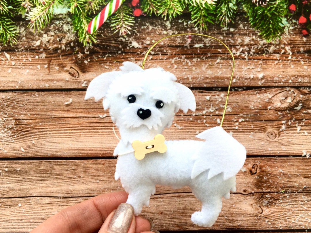 Maltese Dog Ornament, Felt Dog Ornament, Dog Christmas Ornament