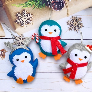 Felt penguin ornament, Christmas ornament, Handmade felt ornaments, Felt penguin, Penguin Christmas ornaments for kids