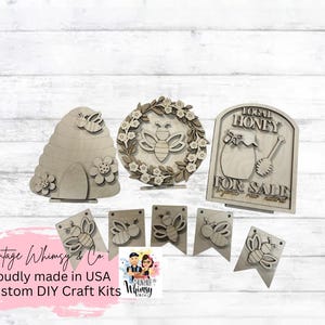 Bee Tiered Tray DIY Kit - Tiered Tray  - Home Decor - Home Signs - DIY Honey Bee Decor - Mini Bee signs - DIY signs