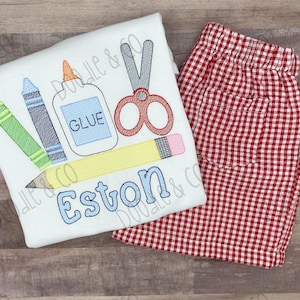 Back To School Boy Personalized Short Set, School Supplies Shirt with Name, Toddler Boy Pre School Custom Shirt, Boy School Clothing