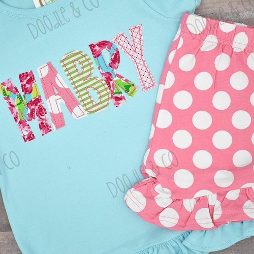 Summer Alphabet Applique Short Set Girl Name Applique Tank Etsy
