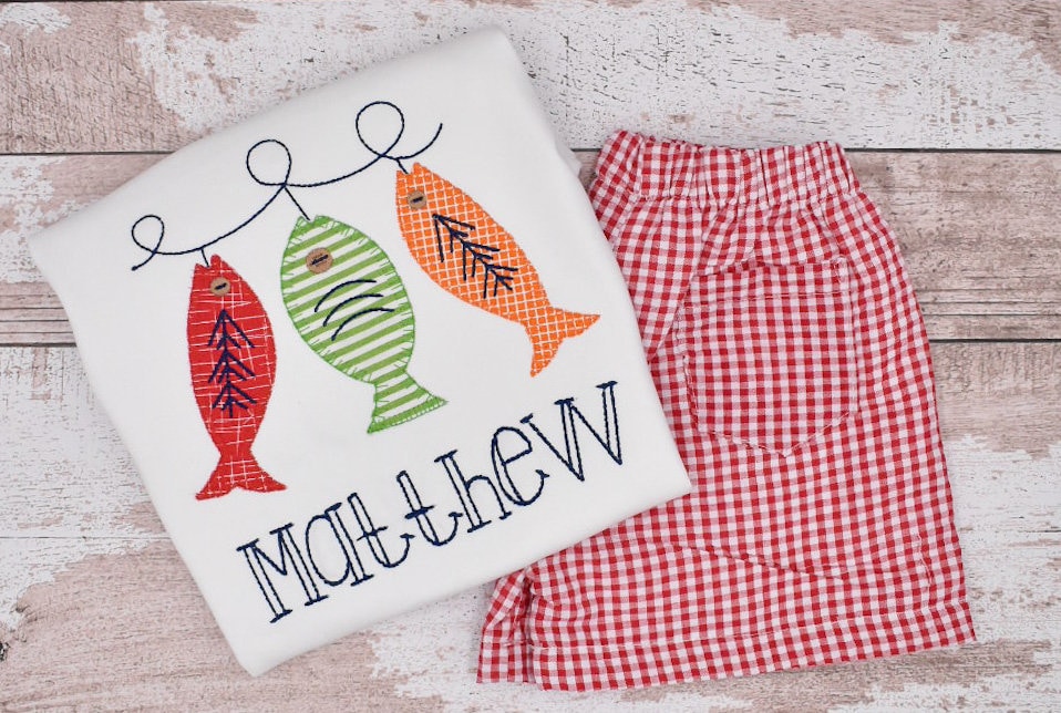 Personalized Boy Fishing Shirt Summer Vacation Name Short Etsy