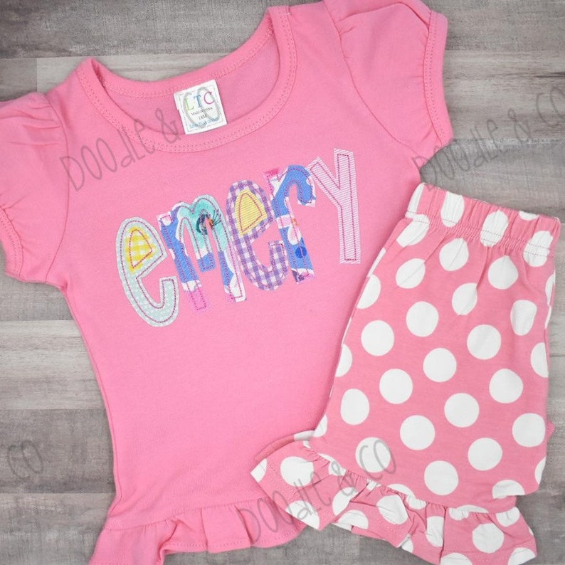 Alphabet Applique Name Shirt and Shorts Back to School Short Etsy