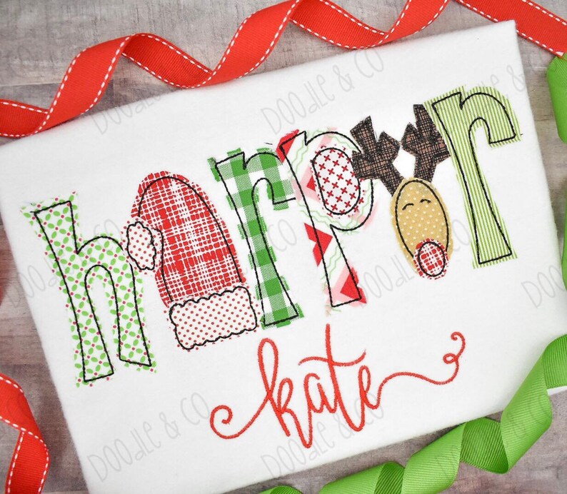 Applique Alphabet Personalized Name shirt Christmas Alphabet Etsy