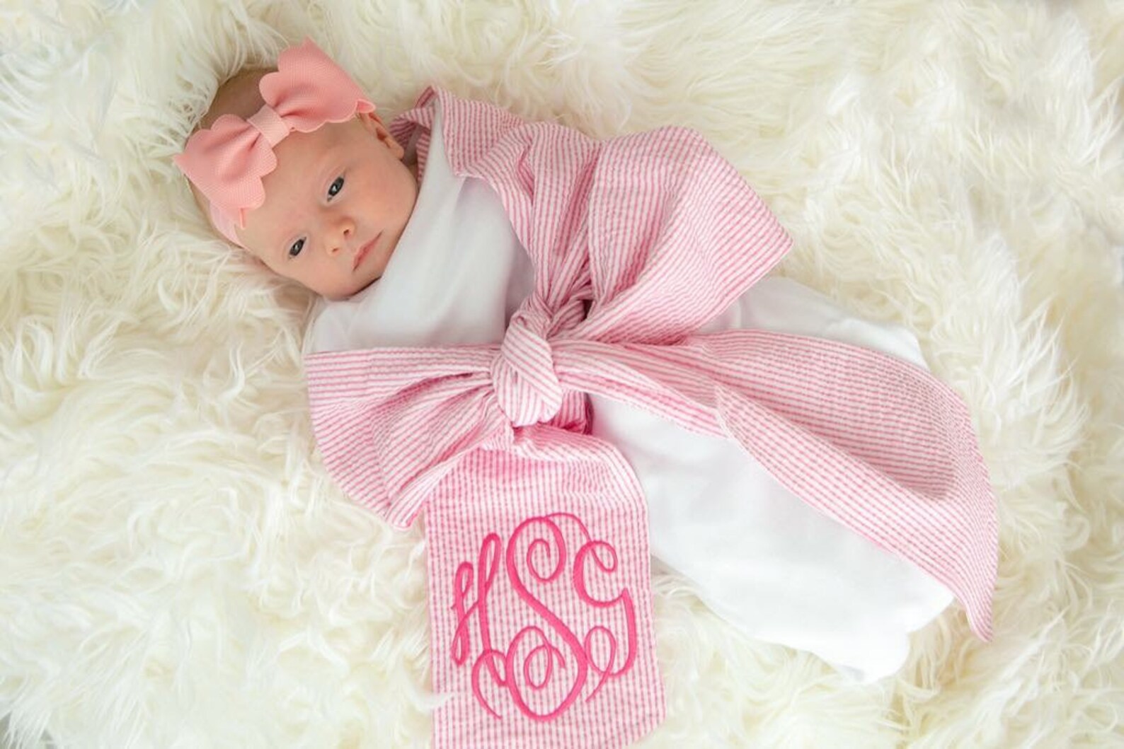 Newborn Baby Swaddle Blanket With Monogram Personalized Baby Etsy