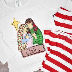 Vintage Nativity Pant Set, Christmas Girl Nativity Shirt, Baby Jesus Christmas Shirt, Toddler Girl Christmas, Christmas Boutique Outfit