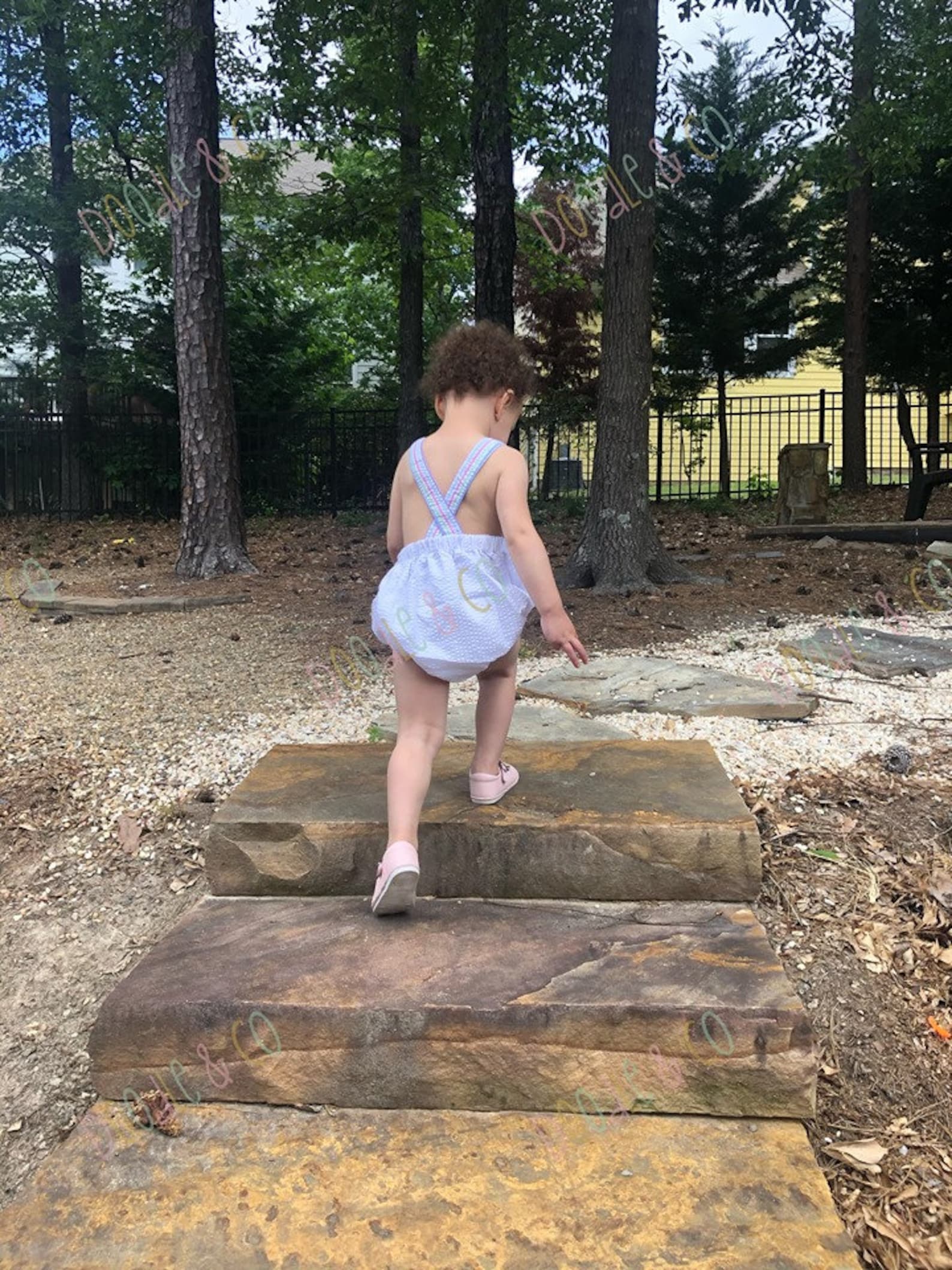 Floral Monogram Baby Girl Sunsuit Personalized Seersucker Etsy