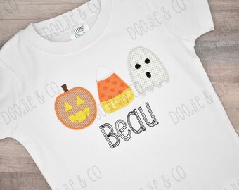 Personalized Halloween Shirt, Ghost Pumpkin Candy Corn Applique