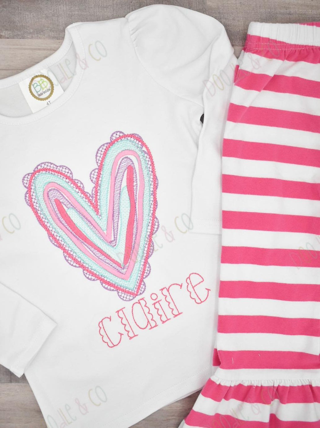 Valentine Heart Shamrock Pant Set Girl Valentines Day St Patricks Day