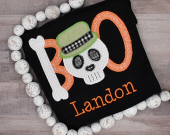 Personalized Toddler Halloween Shirt: Spooky Skeleton Applique