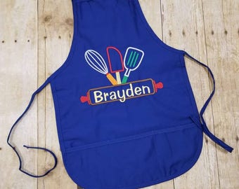 Kids personalized apron, child apron, Kids Summer Apron, personalized apron, boy apron, girl apron, kids apron, rolling pin, chef, kid
