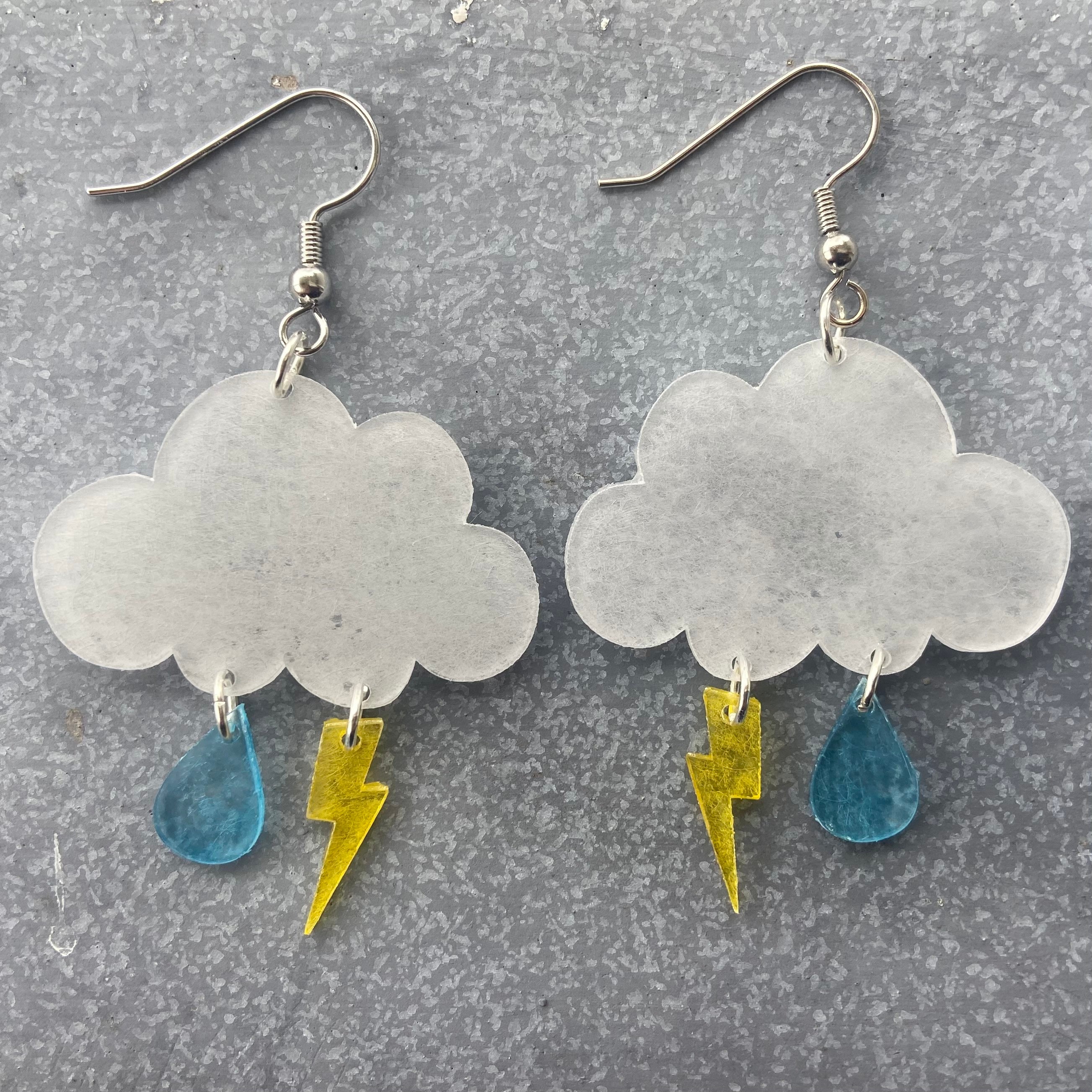 Storm Cloud Earrings / Lightning and Rain Cloud Earrings / Weather Earrings