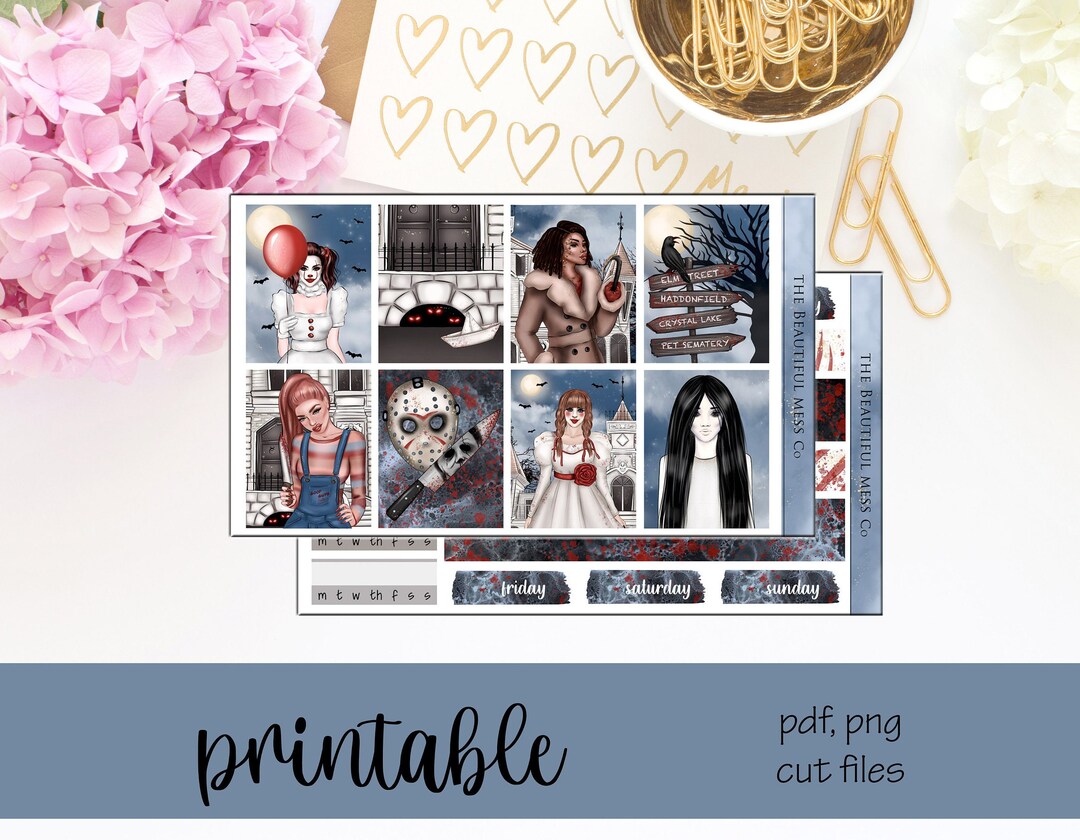 Horror Friends Printable Planner Stickers / Vertical Weekly Stickers ...