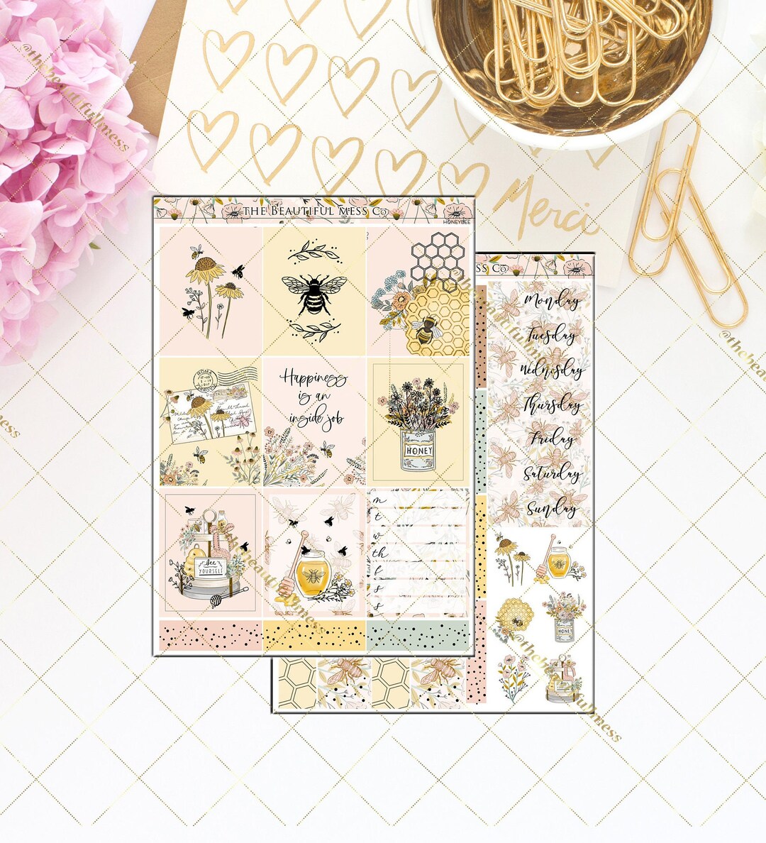 Honeybee FOILED Planner Kit / Planner Stickers / Vertical Weekly ...