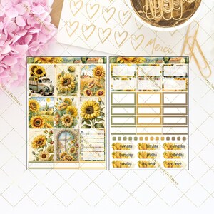 Autocollants de planificateur de tournesols / Autocollants hebdomadaires verticaux / Mini Kit