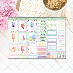 Stickers pour agenda Sweet Summer / Stickers hebdomadaires verticaux / Espace blanc / Mini kit