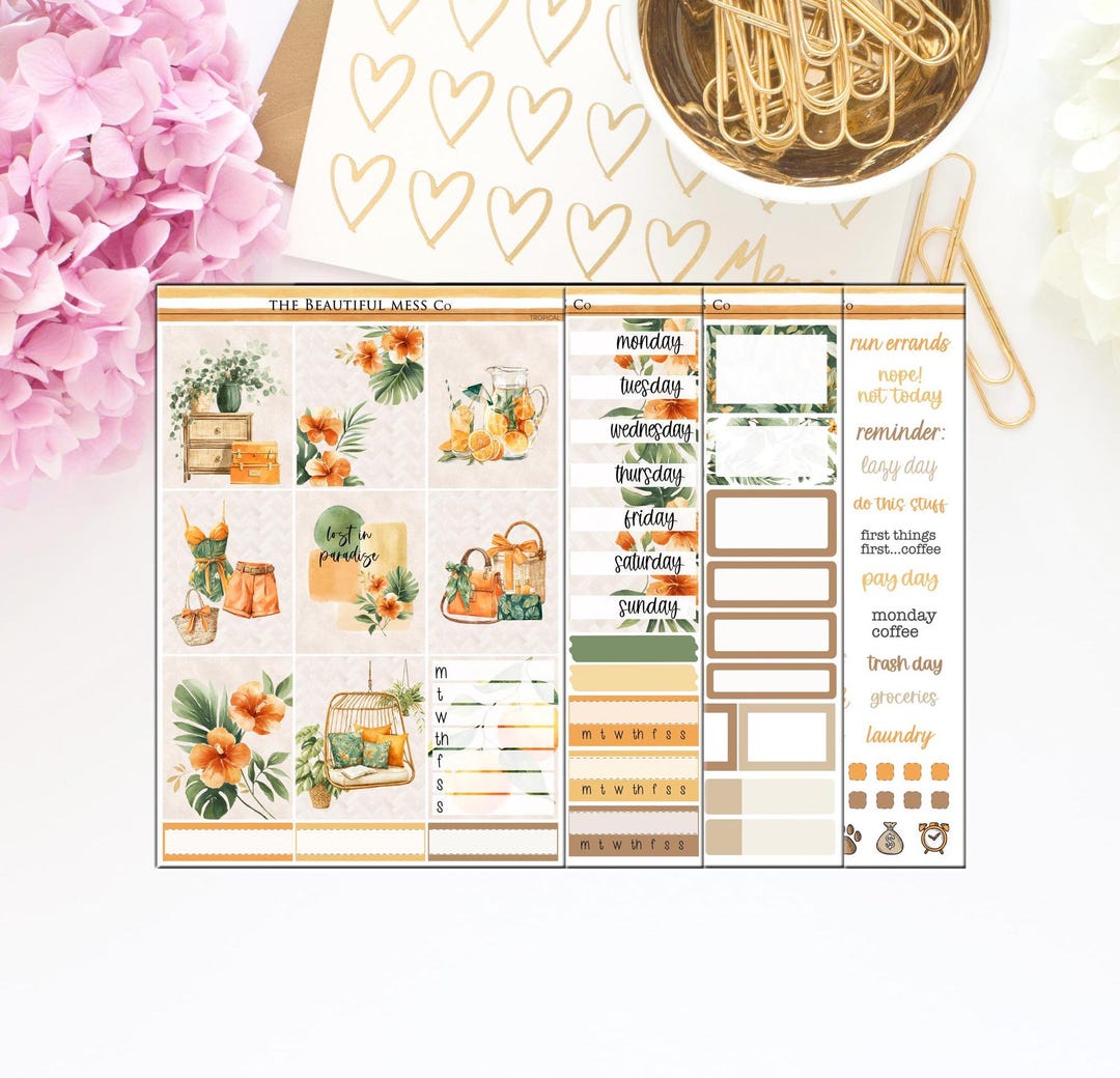 Tropical Weekly Planner Kit / Planner Stickers / Vertical Weekly ...