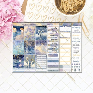 Stickers pour agenda beauté minuit / Stickers hebdomadaires verticaux / Espace blanc / Mini kit