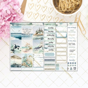 Stickers planificateur de mer tranquille / Stickers hebdomadaires verticaux / Espace blanc / Mini kit