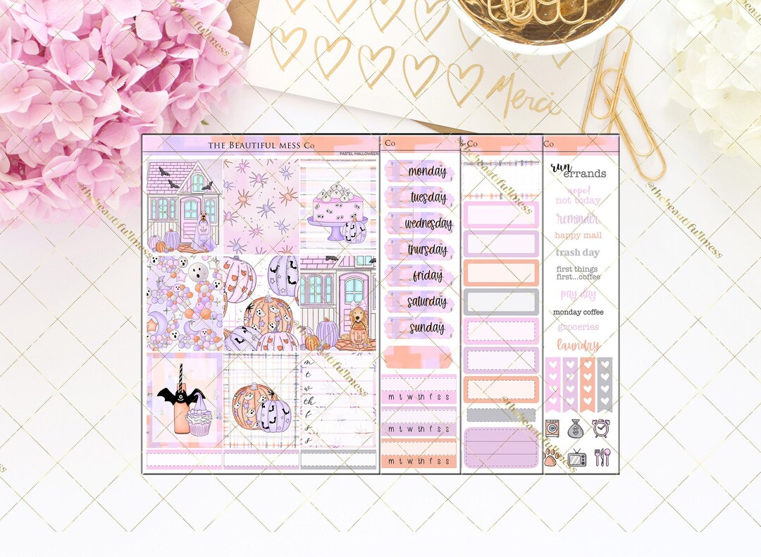 Pastel Halloween Day Stickers / Vertical Weekly Stickers / White Space ...