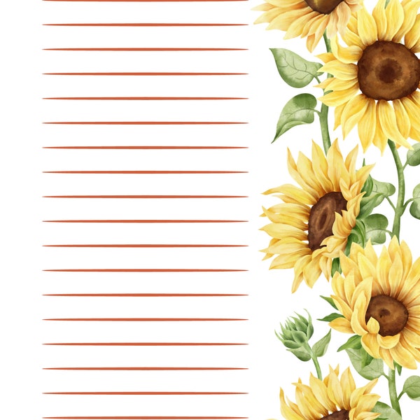 Charming Hand-Drawn Sunflower and Line Design for Notebooks - Add Some Sunshine to Your Stationery Collection