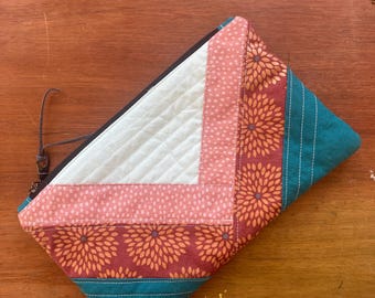 Handmade Cotton Quilted Zipper Pouch, Patchwork Design