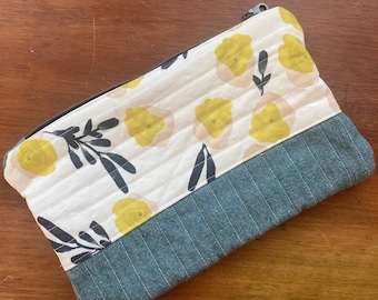 Handmade Floral Quilted Zipper Pouch, Journal Accessory Case