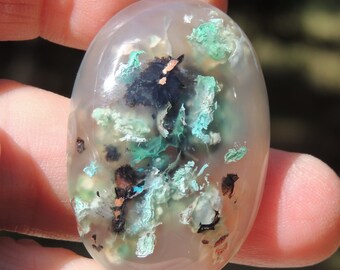 Blue Chrysocolla Chalcedony with floating Copper Cabochons High Color Choice Jewelry making