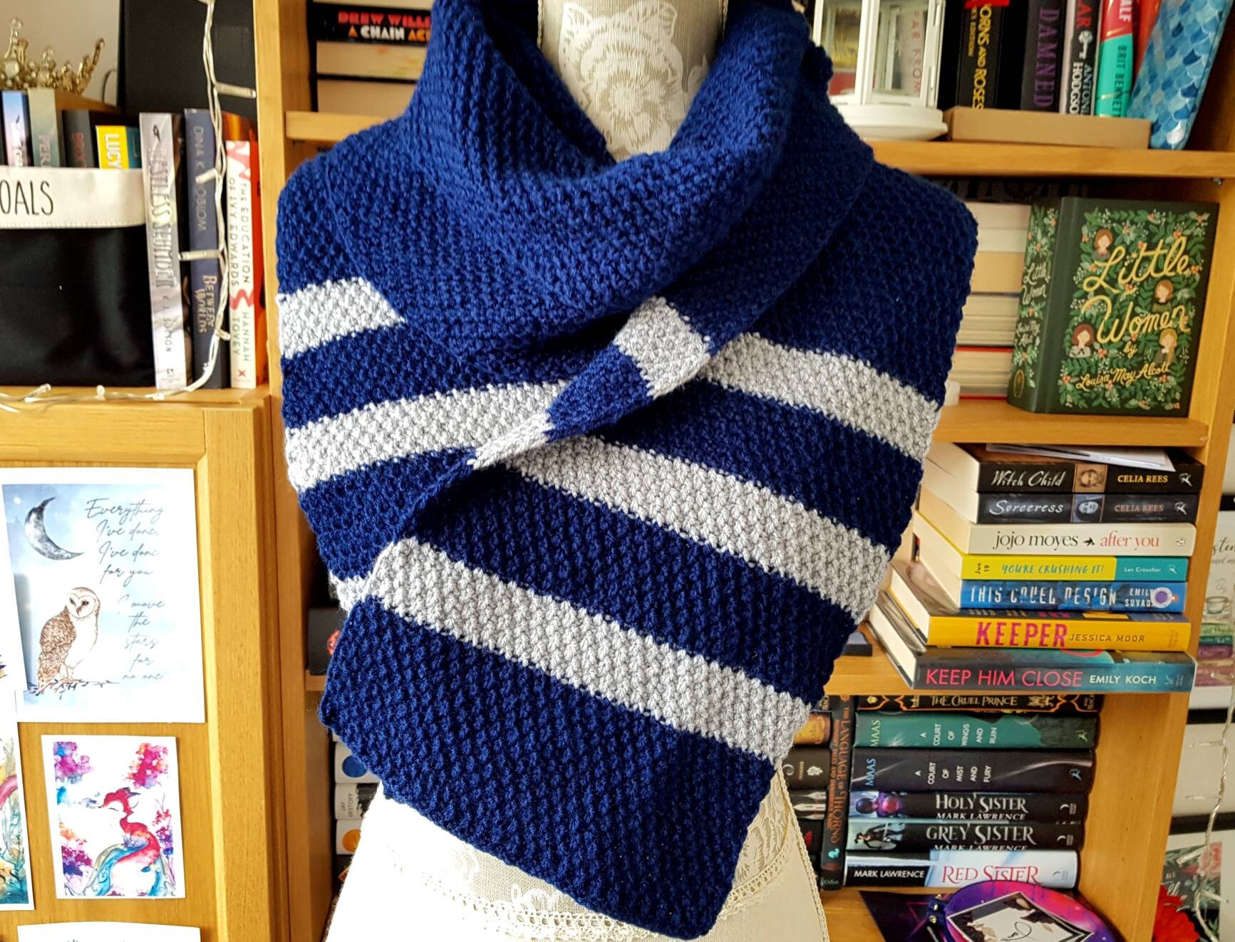 Blue Hand Knitted Scarf Boho Unisex Scarf Handmade scarf | Etsy