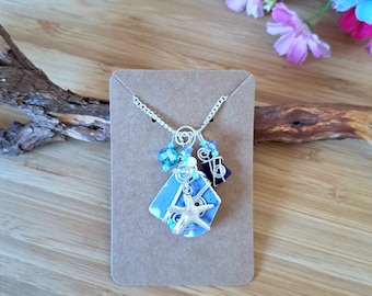 Handmade Sea Pottery Necklace | Silver Statement Necklace | Ceramic Necklace | Unique Upcycled Necklace Gift For Woman Boho Necklace Gift UK