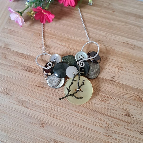 Handmade Vintage button necklace | Statement necklace | Recycled necklace | Unique Bib necklace Girlfriend present Birthday gift for Her UK