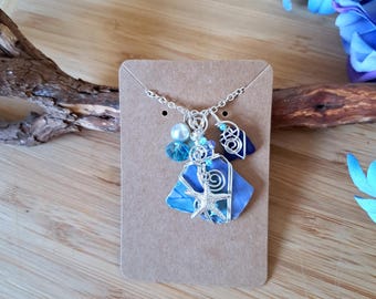 Handmade Sea Pottery Necklace | Silver Statement Necklace | Ceramic Necklace | Unique Upcycled Necklace Gift For Woman Boho Necklace Gift UK