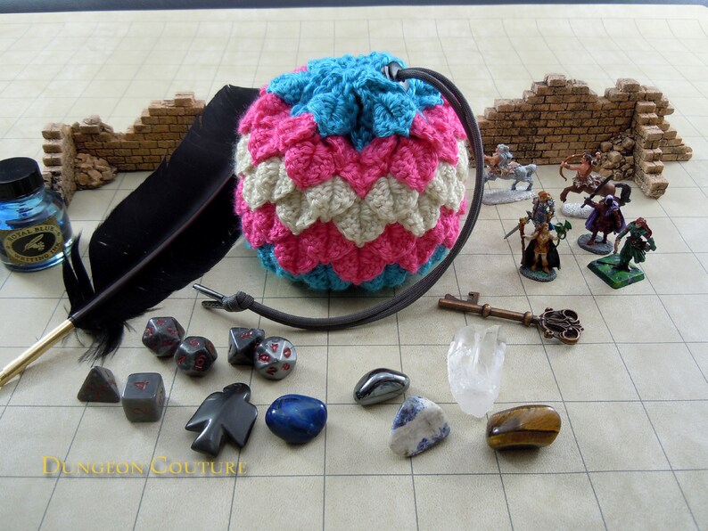 Transsexual Pride Crochet Dragon Scale Dice Bag