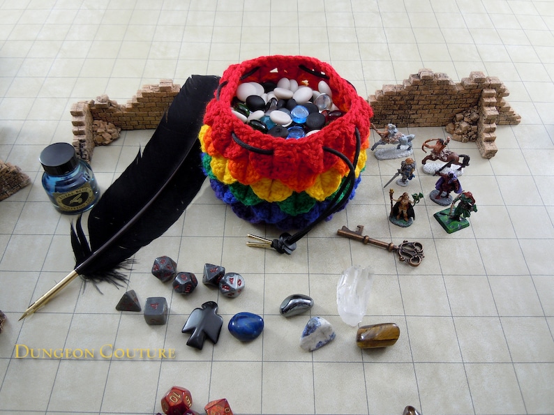 Rainbow Pride Crochet Dragon Scale Dice Bag