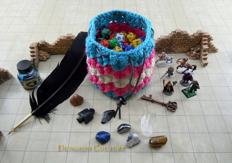 Transsexual Pride Crochet Dragon Scale Dice Bag